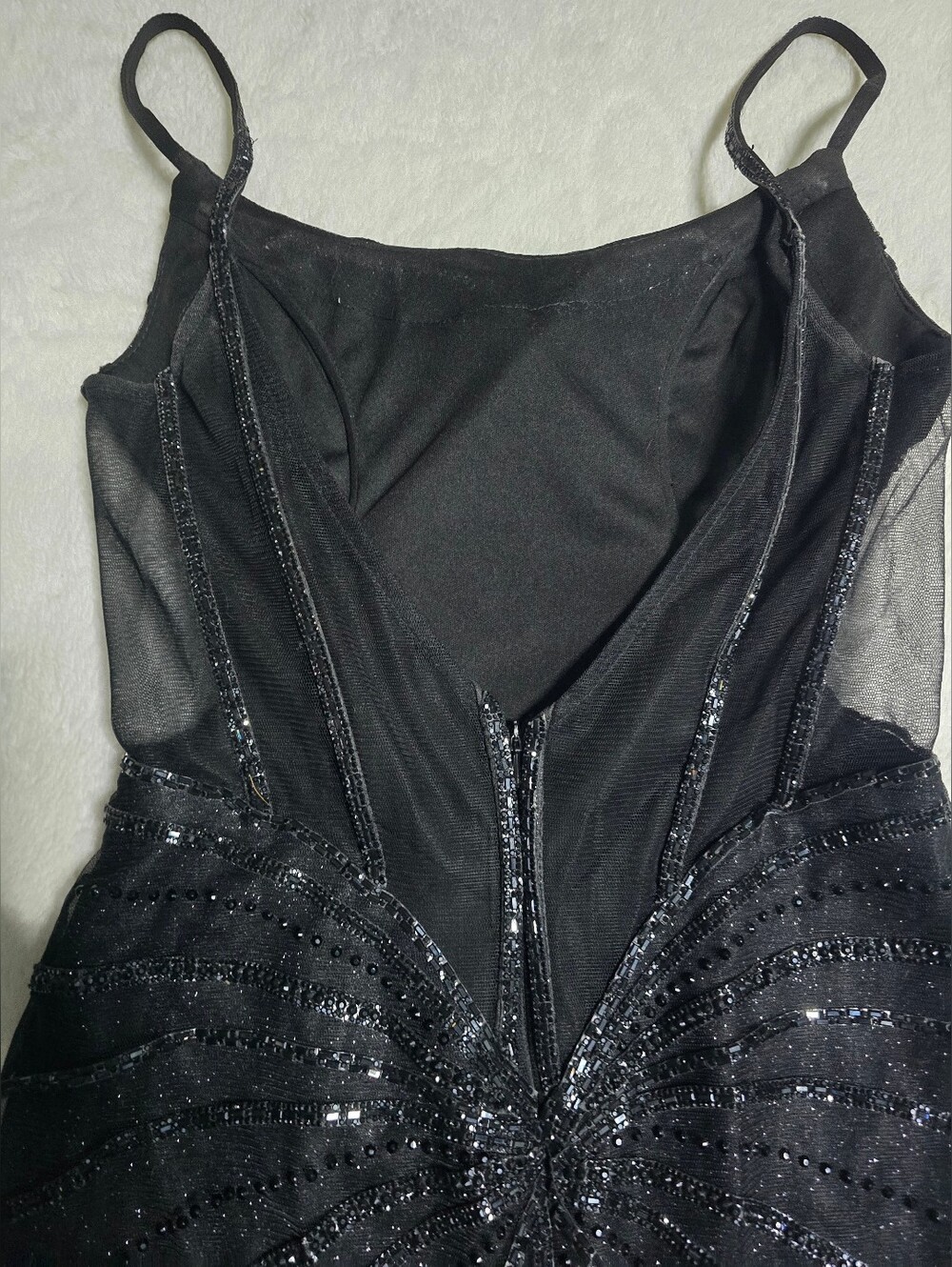 Gianni Bini GB Black Sequin Long Split Dress Size 3 Mesh Back NWT Cocktail Prom - Picture 13 of 16